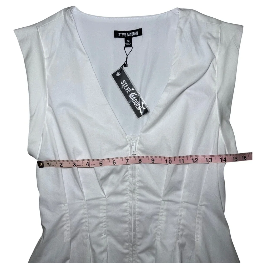 Steve Madden Bubble Hem Zip Gale Dress Women Medium White Sleeveless V-Neck NWT - Picture 9 of 11